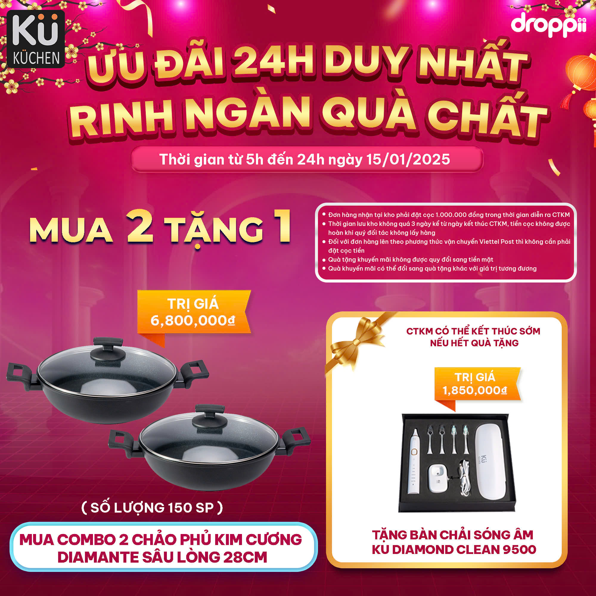 Chảo Ý (Italy) chống dính, bên trong phủ kim cương, bên ngoài phủ men sứ sâu lòng 28cm, có nắp kính cường lực, cao 8.5cm DIAMANTE Kuchen